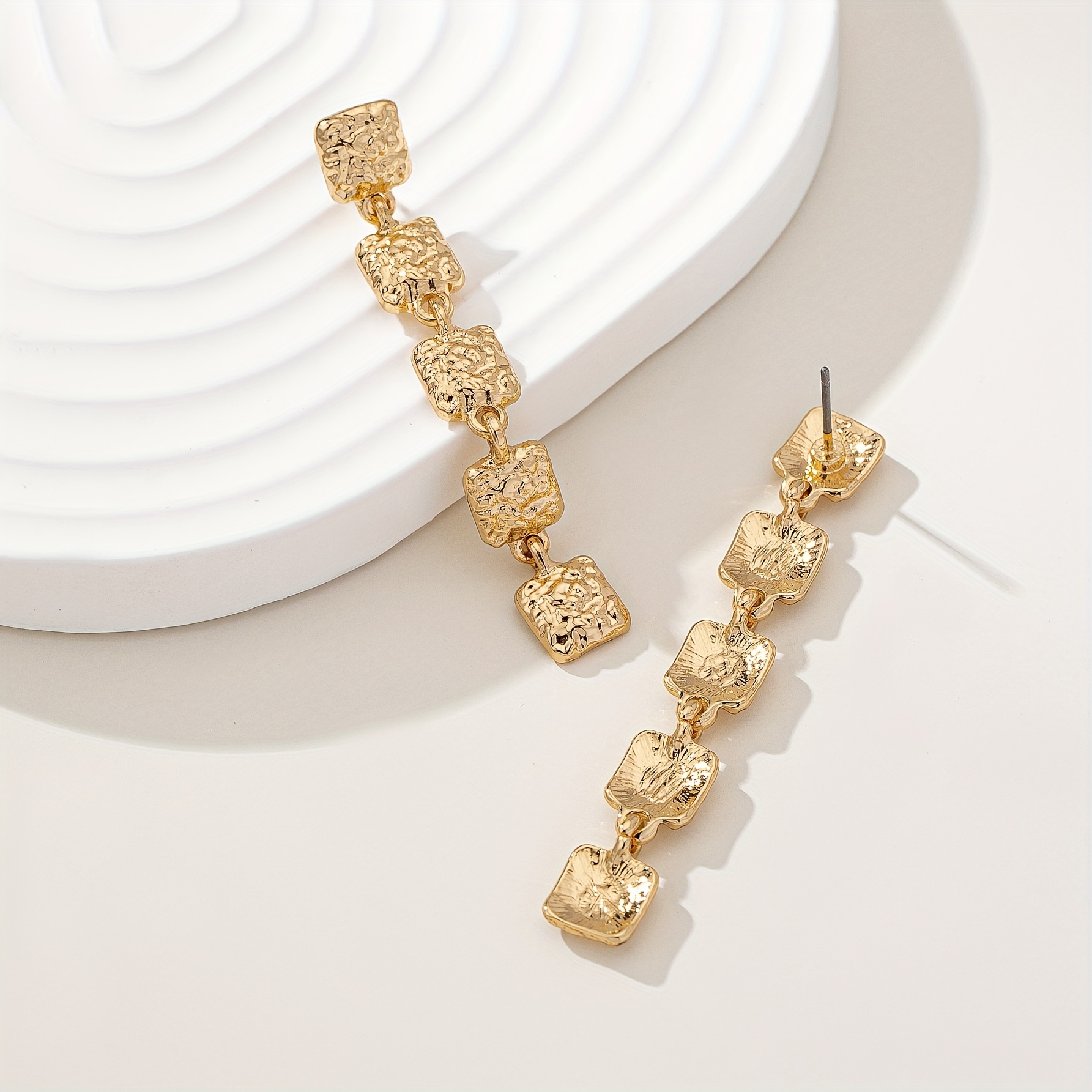 French Inspired Square Textured Dangle Earrings